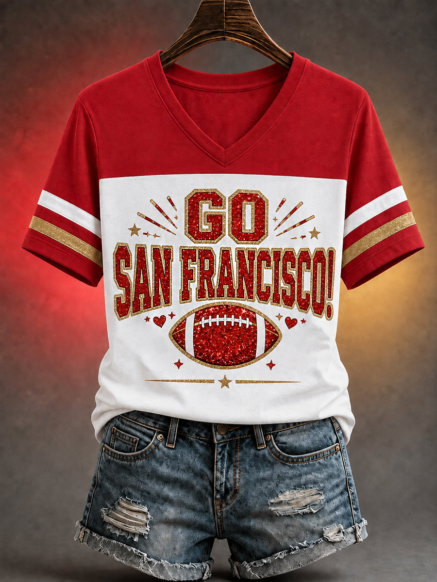 Women's Football Gameday Gift For Football Fans Casual V-Neck Tee gracestitchs