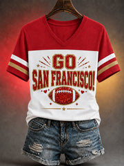 Women's Football Gameday Gift For Football Fans Casual V-Neck Tee gracestitchs