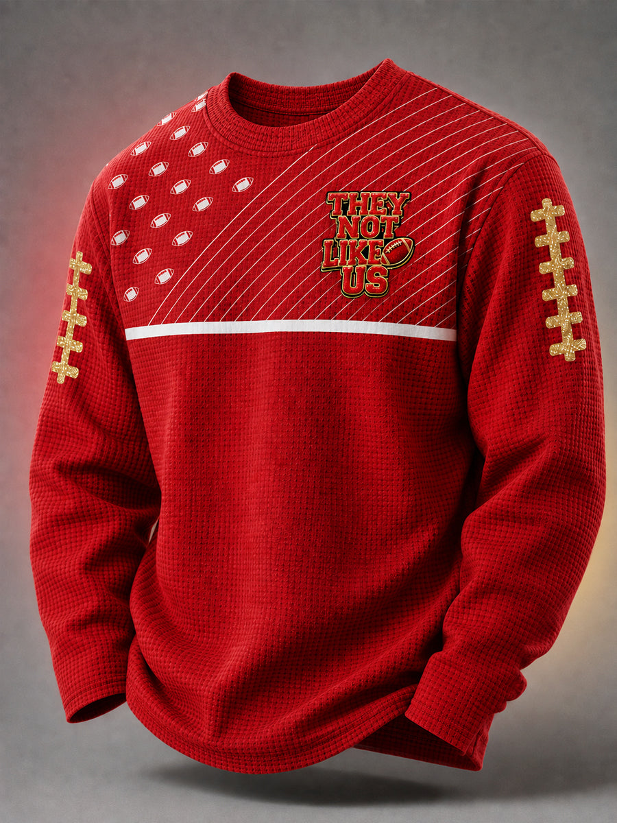 Men's Football Gameday Gift For Football Fans Casual Waffle Long Sleeve T-Shirt gracestitchs
