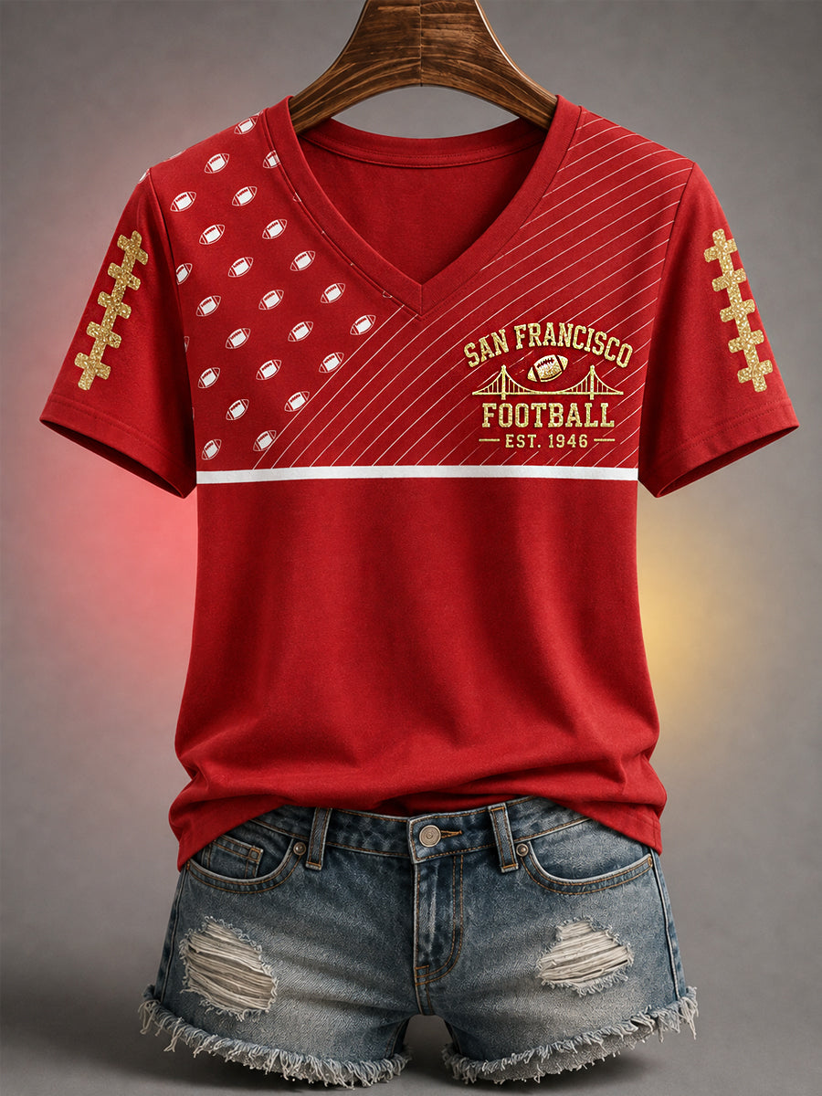 Women's Football Gameday Gift For Football Fans Casual V-Neck Tee gracestitchs