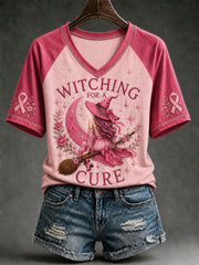 Women's Witching For A Cure Breast Cancer Awareness V-neck T-shirt gracestitchs