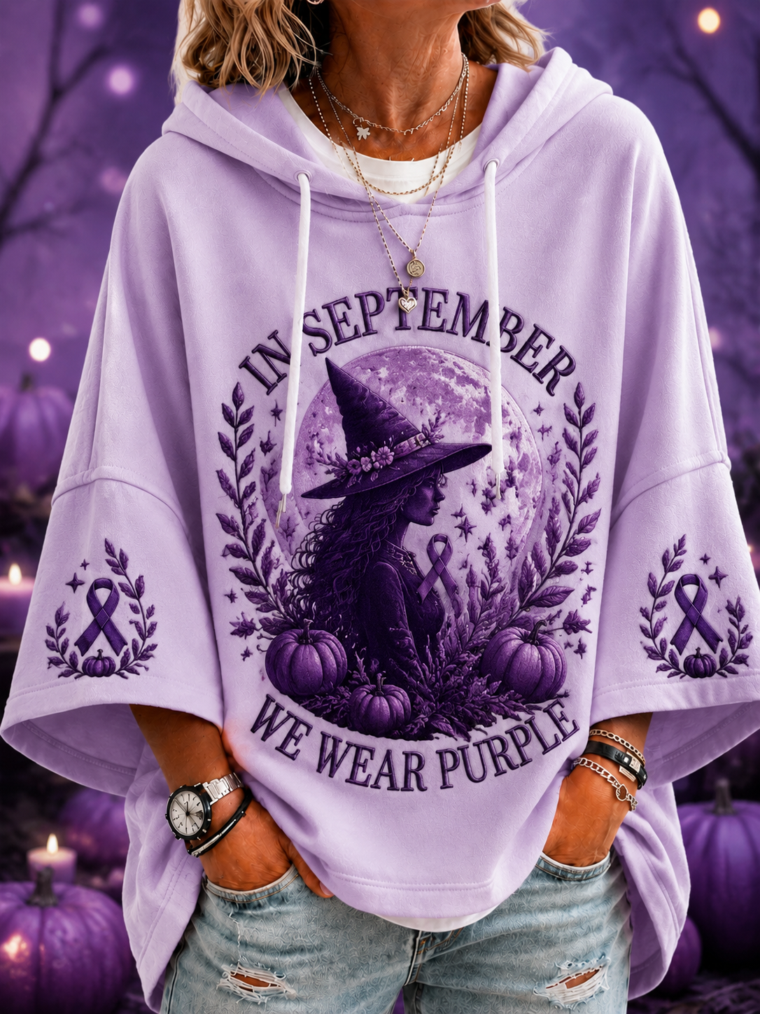 Women’s In September We Wear Purple Short-Sleeve Hoodie gracestitchs