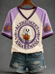 Women's Alzheimer's Awareness V-neck Off-shoulder Short-sleeved T-shirt gracestitchs