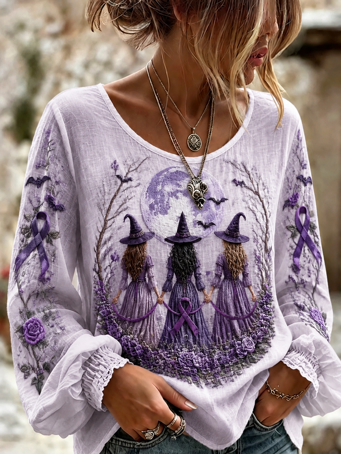 Women's Alzheimer's Awareness Cotton-Linen Shirt gracestitchs