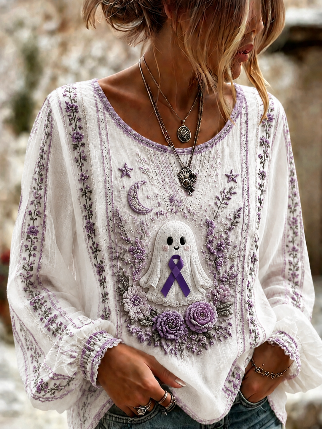 Women's Alzheimer's Awareness Cotton-Linen Shirt gracestitchs