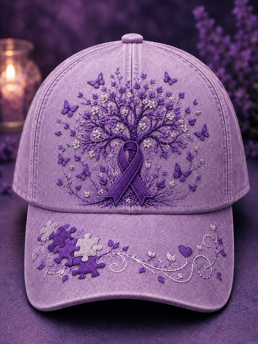 Unisex Purple Flora Art Print Hat gracestitchs