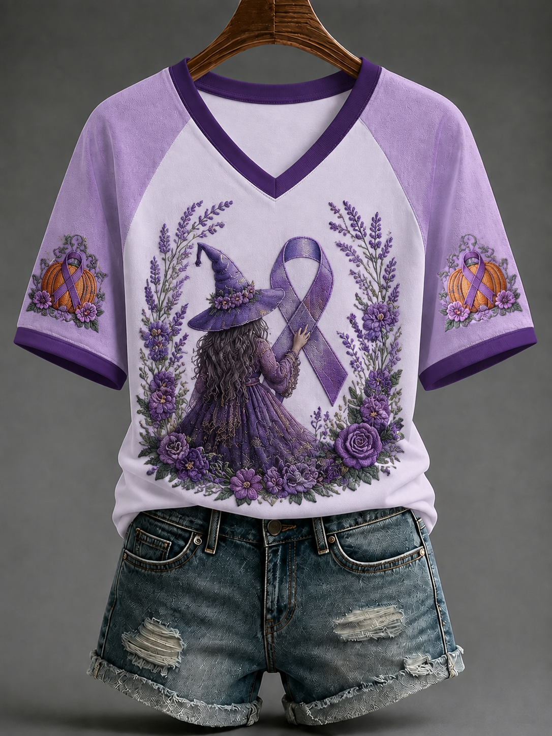 Women's Alzheimer's Awareness V-neck Off-shoulder Short-sleeved T-shirt gracestitchs