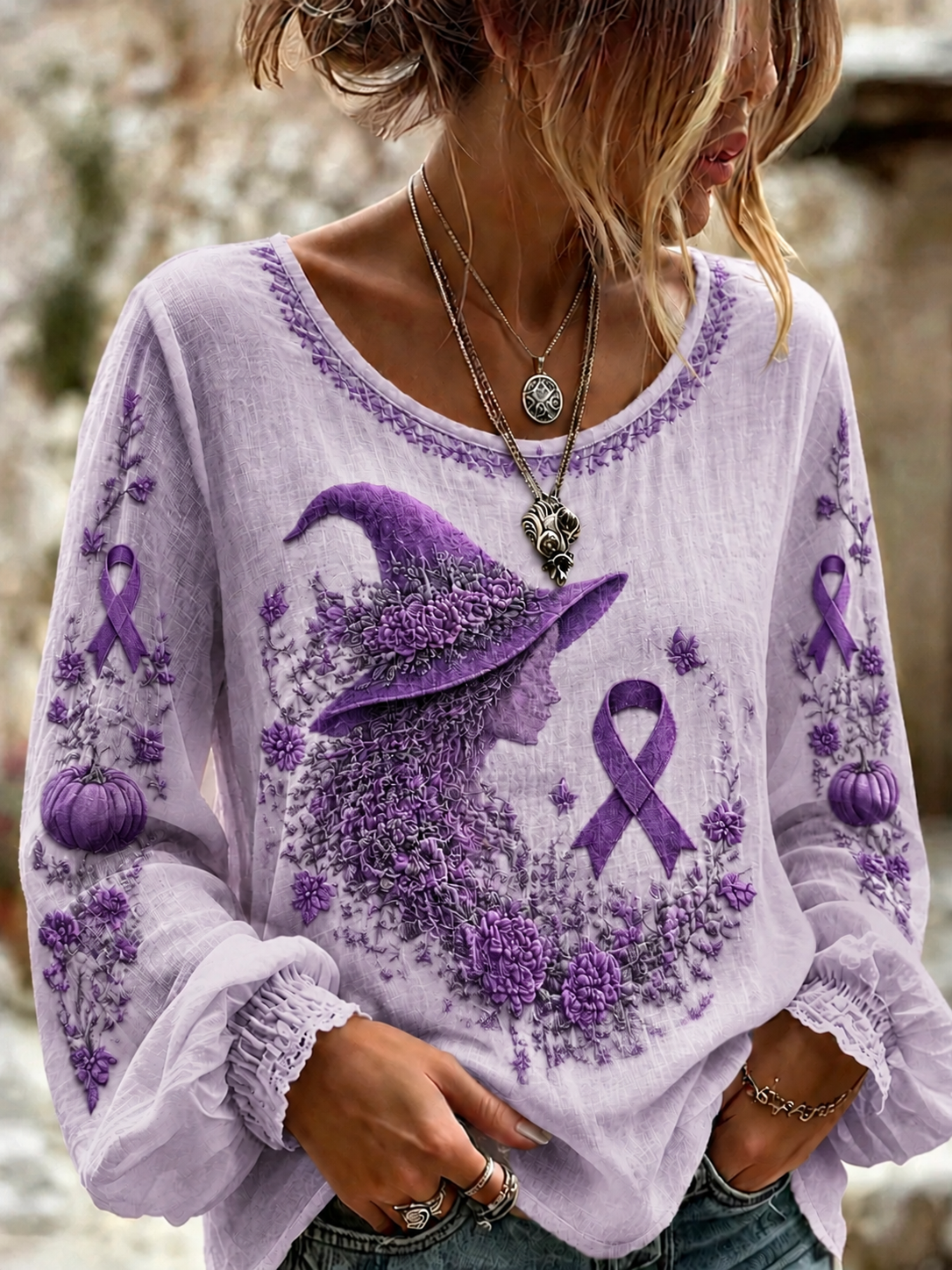 Women's Alzheimer's Awareness Cotton-Linen Shirt gracestitchs