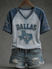 Women's Dallas Football Print Casual T-Shirt gracestitchs