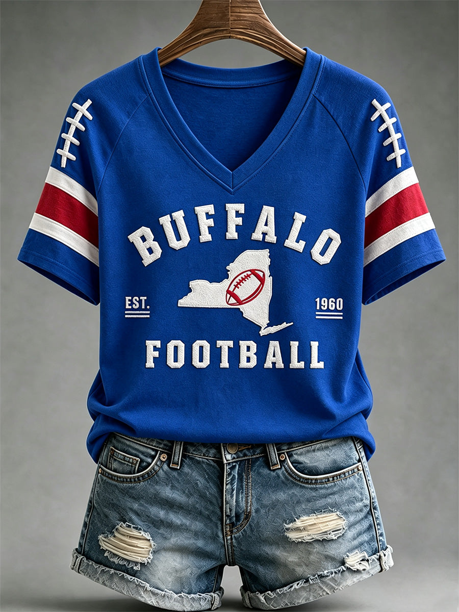 Women's Football Lover Buffalo Print V-Neck Tee gracestitchs