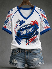 Women's Football Lover Buffalo Print V-Neck Tee gracestitchs
