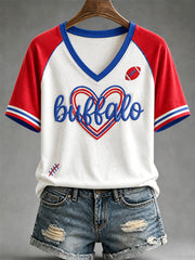 Women's Football Lover Buffalo Print V-Neck Tee gracestitchs