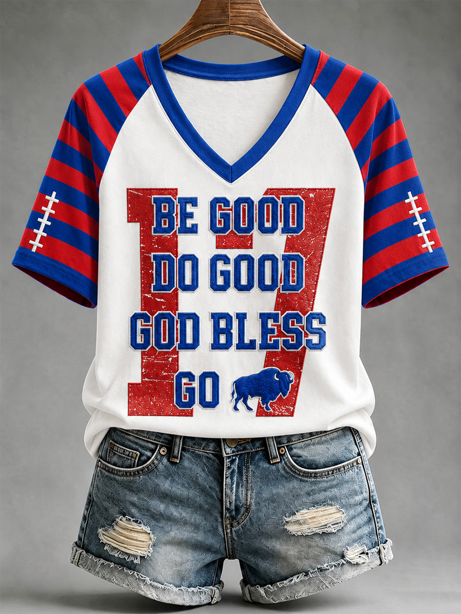 Women's Football Lover Buffalo Print V-Neck Tee gracestitchs