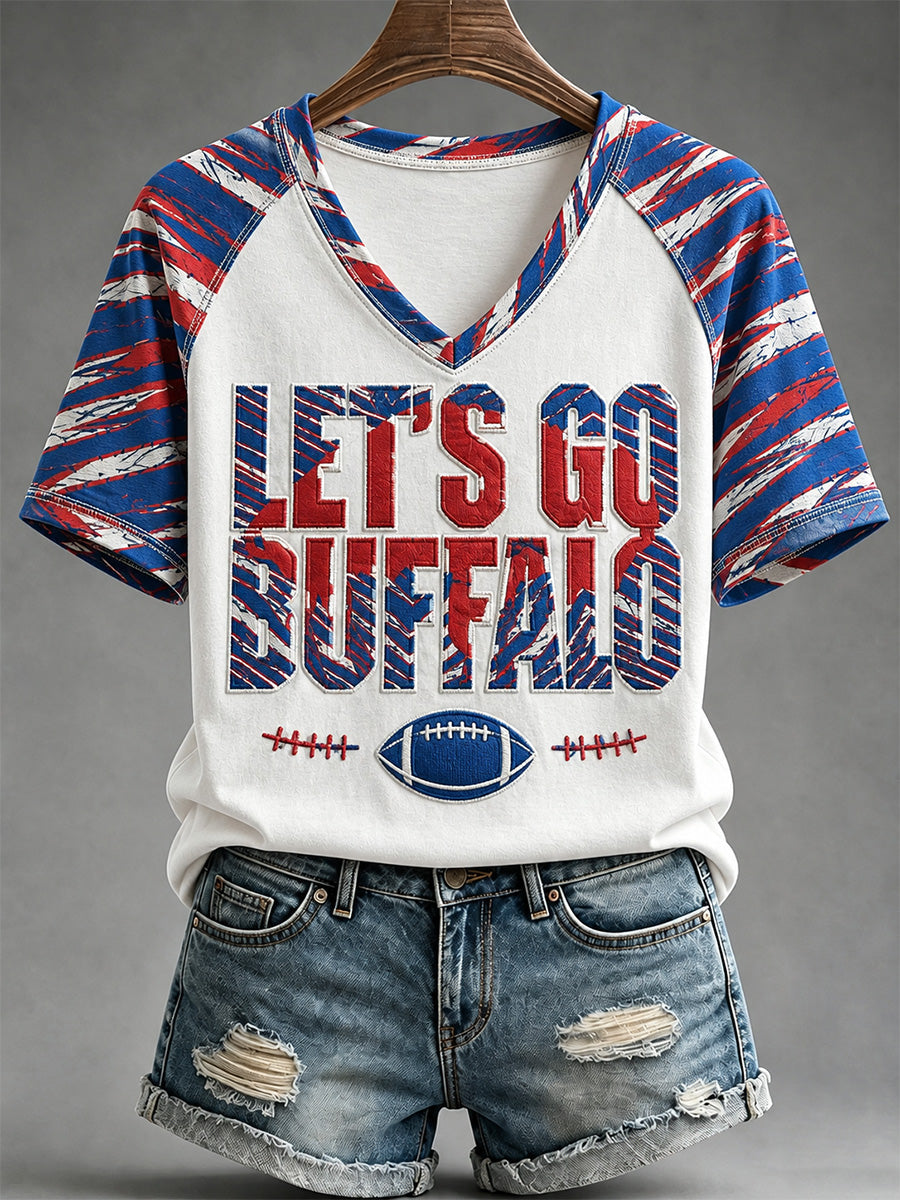 Women's Football Lover Buffalo Print V-Neck Tee gracestitchs