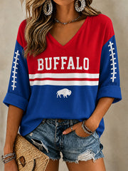 Women's Football Lover Buffalo Print V-Neck Tee gracestitchs