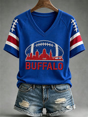 Women's Football Lover Buffalo Print V-Neck Tee gracestitchs