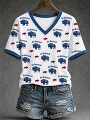 Women's Football Lover Buffalo Print V-Neck Tee gracestitchs