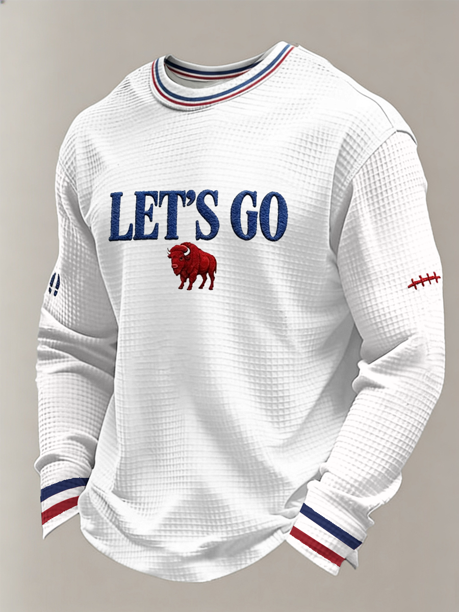 Men's Football Lover Bulls BUF Art Printed Waffle Long Sleeve Top gracestitchs