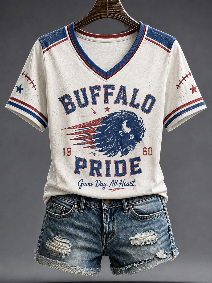 Women's Football Lover Bulls BUF Art Printed short-sleeved T-shirt gracestitchs