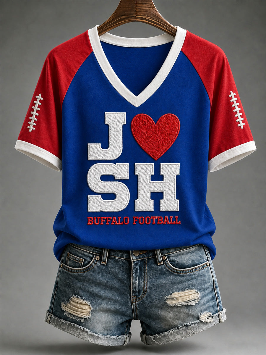 Women's Football Lover Buffalo Print V-Neck Tee gracestitchs