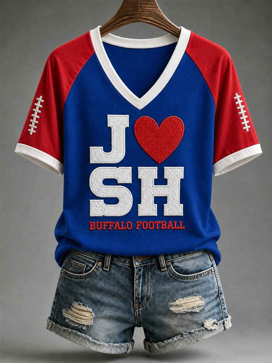 Women's Football Lover Buffalo Print V-Neck Tee