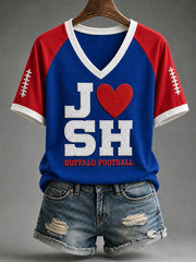 Women's Football Lover Buffalo Print V-Neck Tee gracestitchs