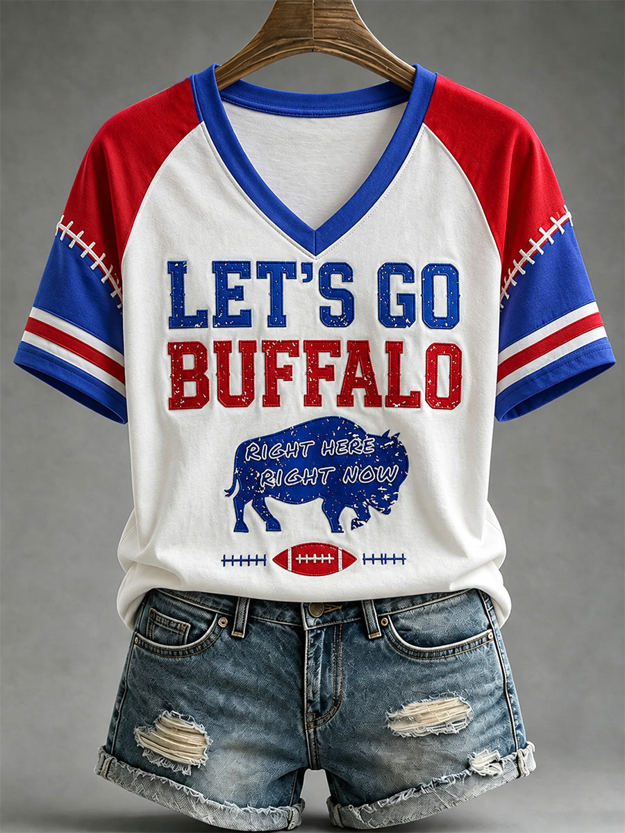Women's Football Lover Buffalo Print V-Neck Tee gracestitchs