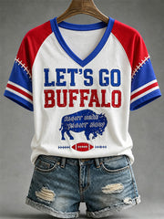 Women's Football Lover Buffalo Print V-Neck Tee gracestitchs