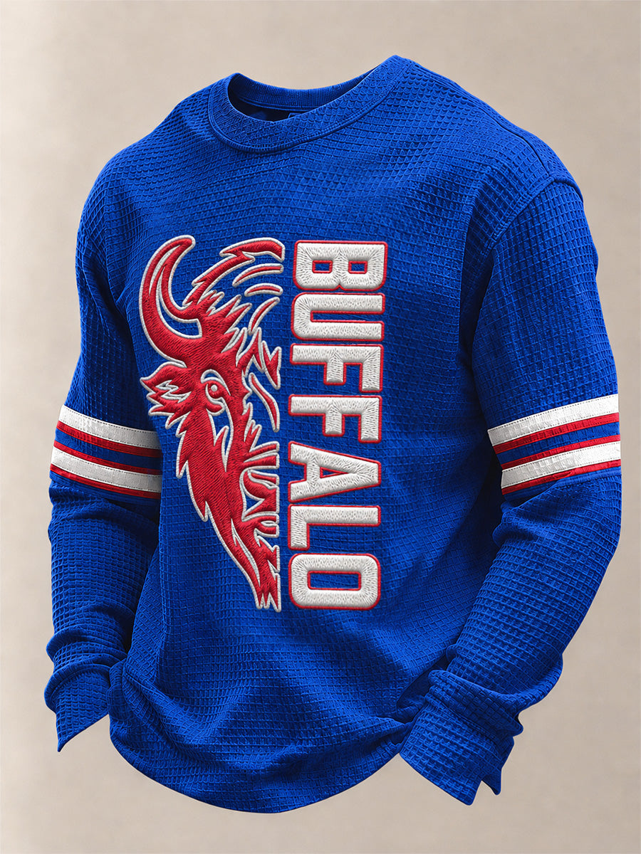 Men's Football Lover Buffalo Print Casual Waffle Long Sleeve Top gracestitchs