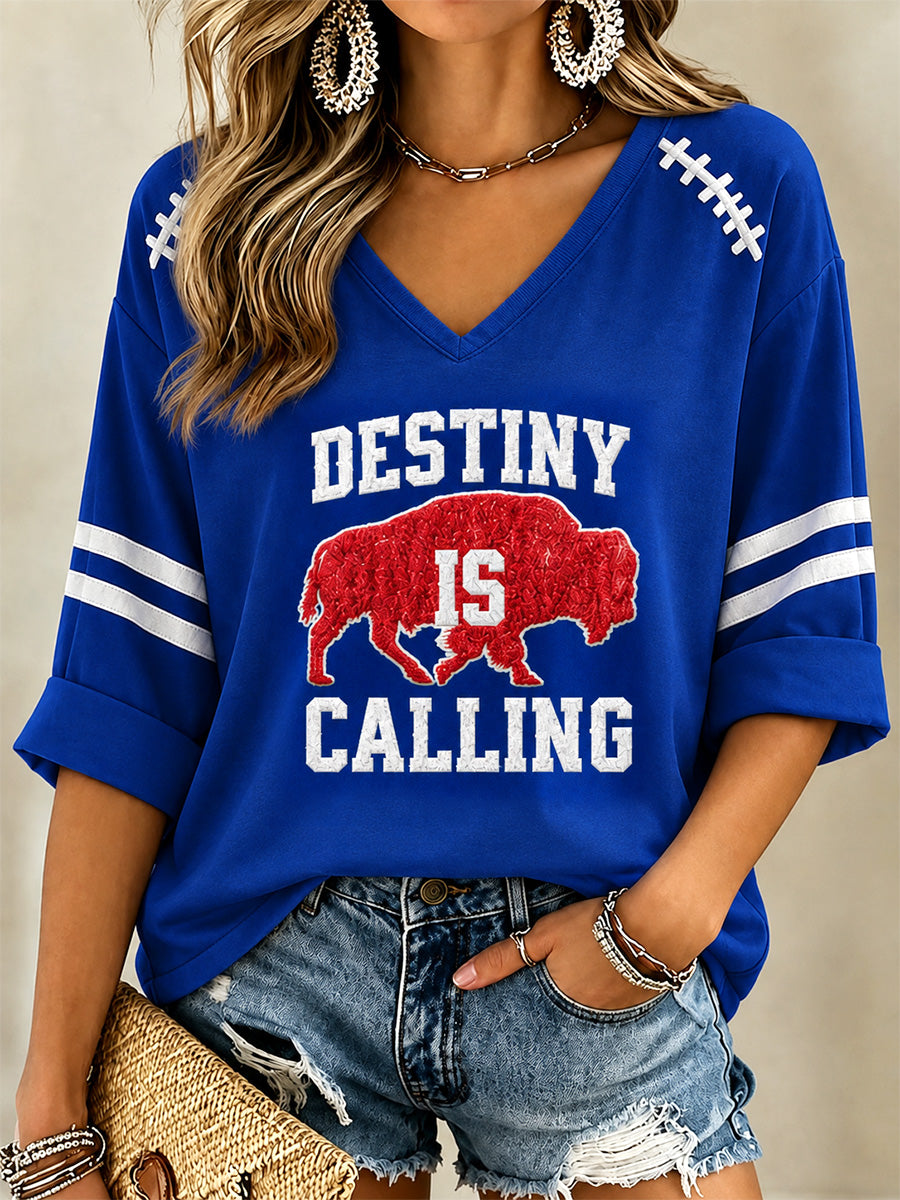 Women's Football Lover Buffalo Print V-Neck Tee gracestitchs