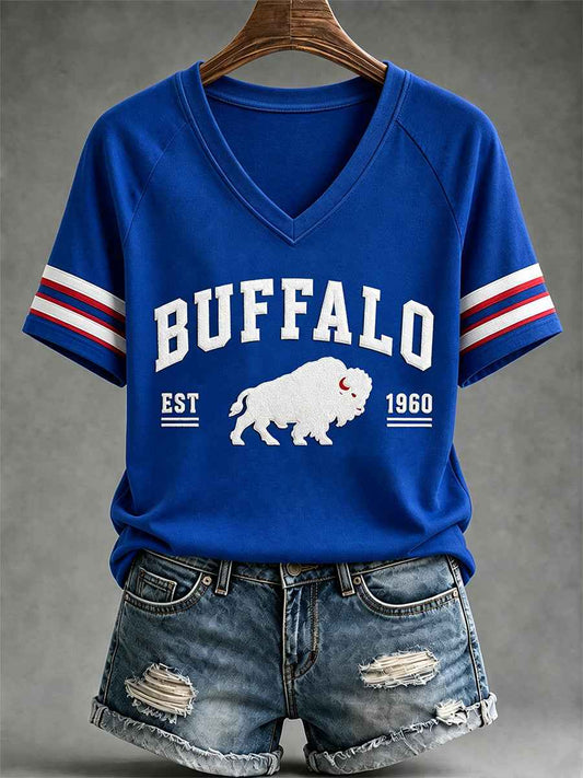 Women's Football Lover Buffalo Print V-Neck Tee