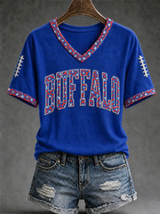 Women's Football Lover Buffalo Print V-Neck Tee gracestitchs