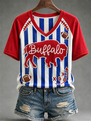 Women's Football Lover Buffalo Print V-Neck Tee gracestitchs
