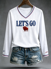 Women's Football Lover Bulls BUF Art Printed V-Neck T-Shirt gracestitchs