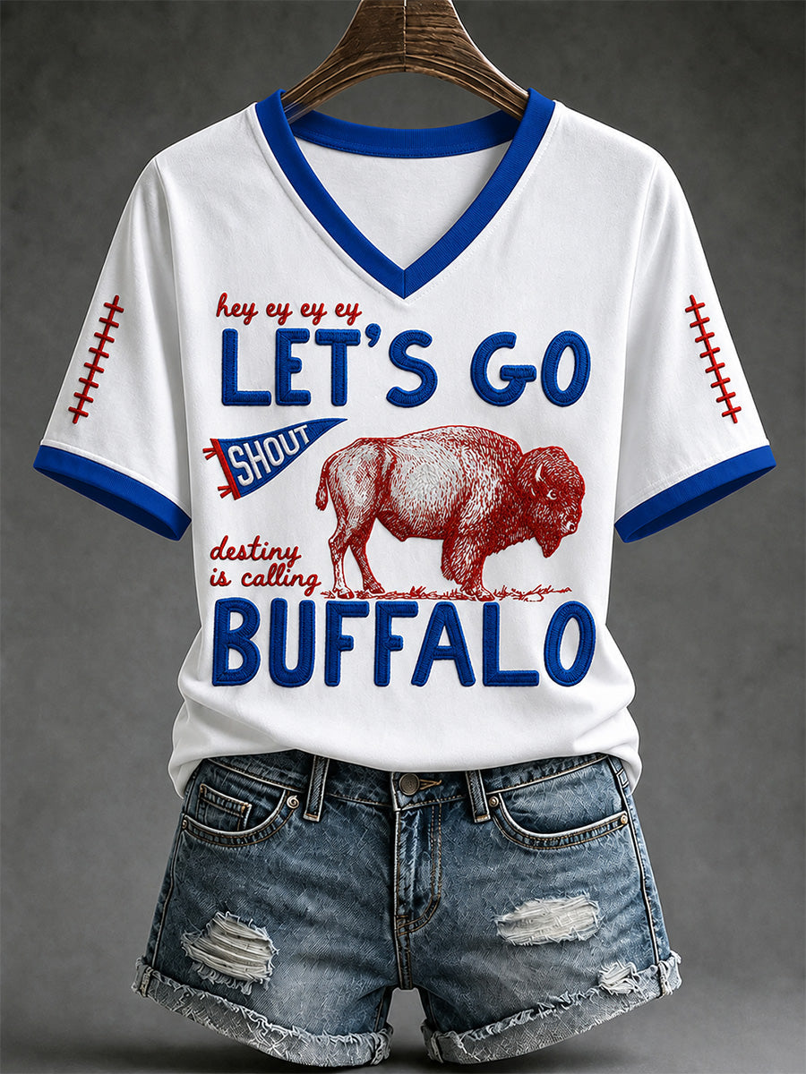 Women's Football Lover Buffalo Print V-Neck Tee gracestitchs