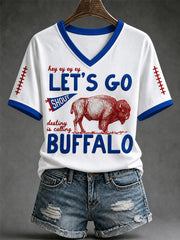 Women's Football Lover Buffalo Print V-Neck Tee gracestitchs