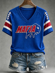 Women's Football Lover Buffalo Print V-Neck Tee gracestitchs