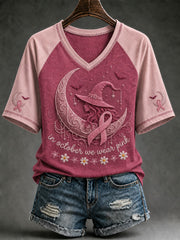 Women's In October We Wear Pink Printed V-neck T-shirt gracestitchs