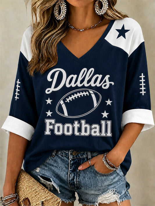 Women's Football Gameday Gift For Football Fans Casual V-Neck Tee gracestitchs