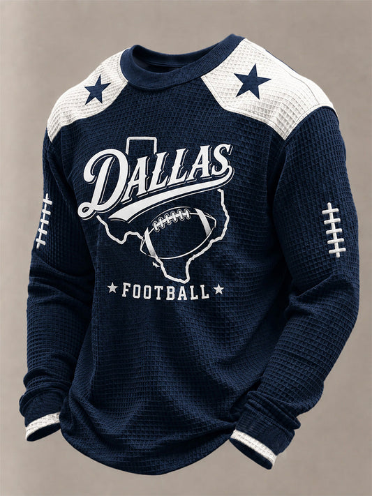 Men's Football Gameday Gift For Football Fans Casual Waffle Long Sleeve Top gracestitchs