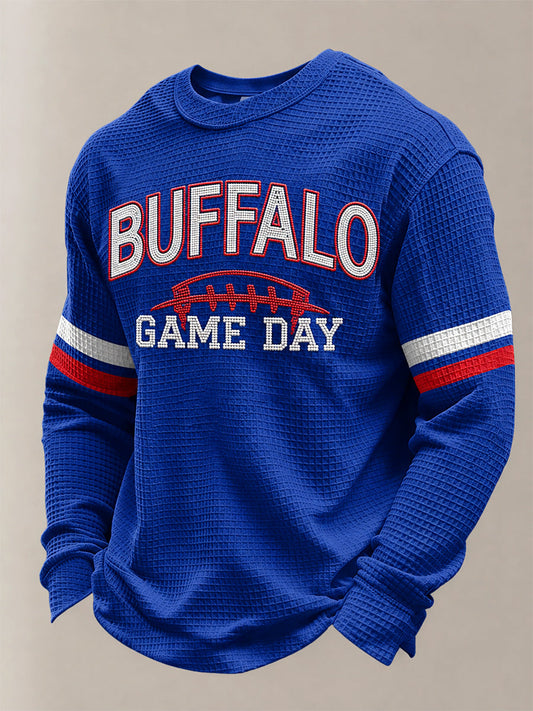 Men's Football Lover Buffalo Print Casual Waffle Long Sleeve Top gracestitchs