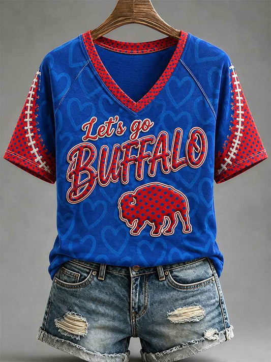 Women's Football Lover Buffalo Print V-Neck Tee