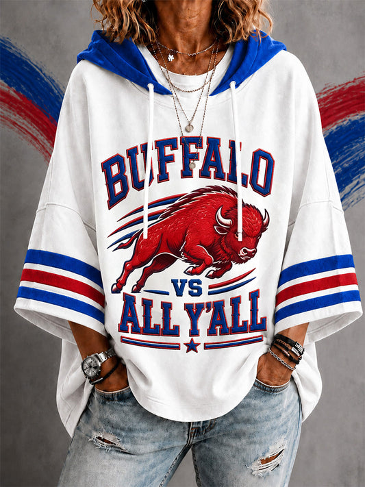 Women's Football Lover Buffalo Print Casual Short-Sleeve Hoodie gracestitchs