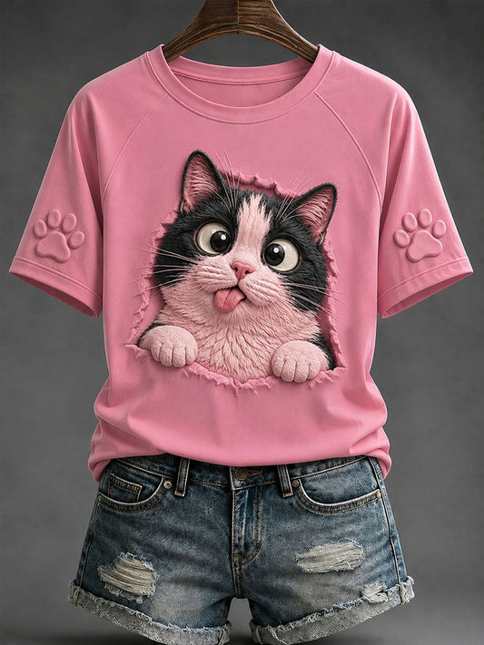 Women’s Fun Cat Print T-Shirts gracestitchs