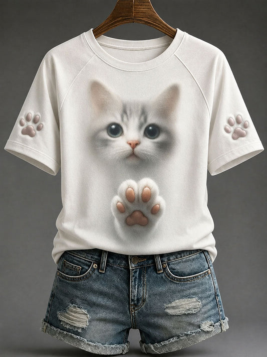 Women's Cat Print Casual T-Shirts gracestitchs