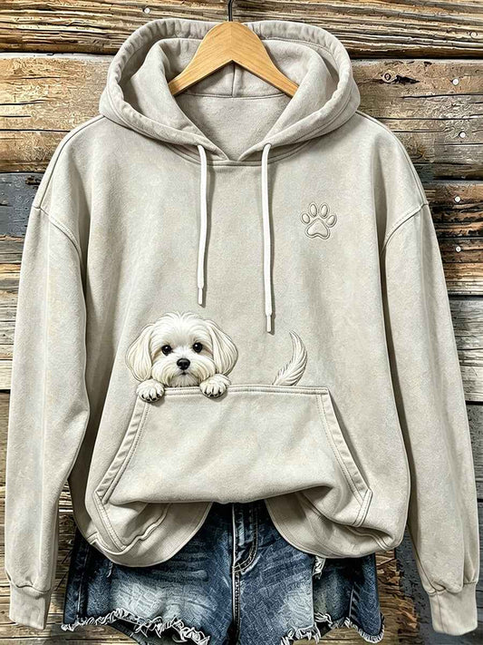 Women's Cute Maltese Dog & Paw Print Cozy Hoodie
