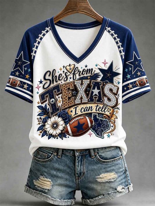 Women's Football Gameday Gift For Football Fans Casual V-Neck Tee