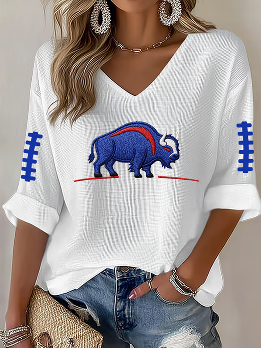 Women's Football Lover Bulls BUF Art Printed Waffle T-shirt gracestitchs