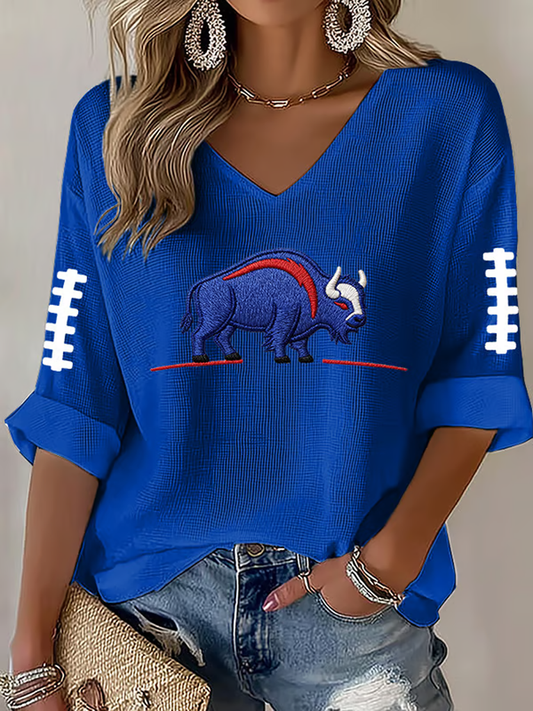 Women's Football Lover Bulls BUF Art Printed Waffle T-shirt gracestitchs