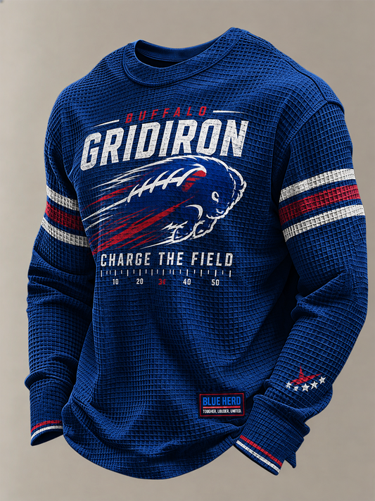 Men's Football Lover Bulls BUF Art Printed Waffle Long Sleeve Top gracestitchs